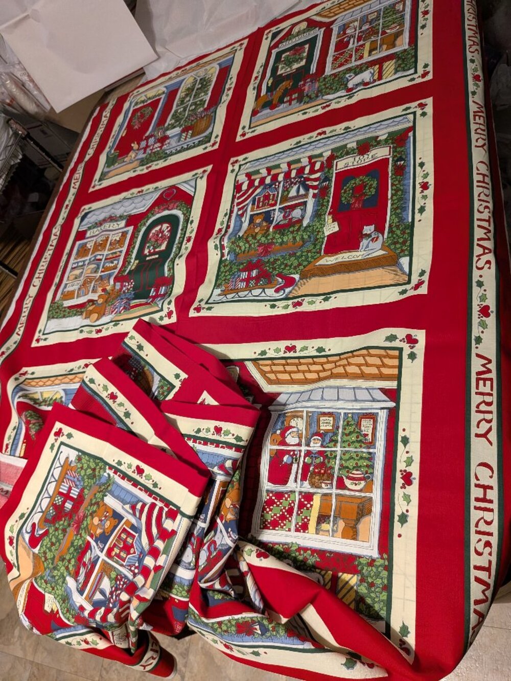 VTG Susan Winget Christmas Village Panels Uncut 4 Yds 3 Repeats Cottagecore
